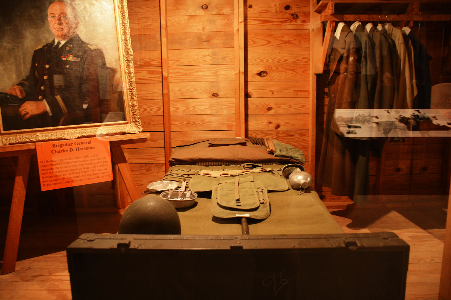 Brigadier General Charles D. Hartman bedroom display on exhibit at the US Army Quartermaster Museum.